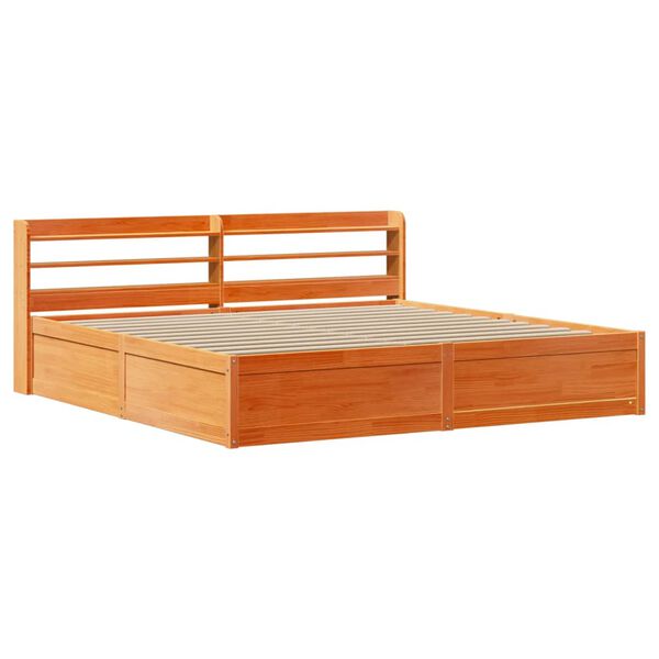 vidaXL Estructura cama con cabecero madera pino marrón cera 200x200 cm