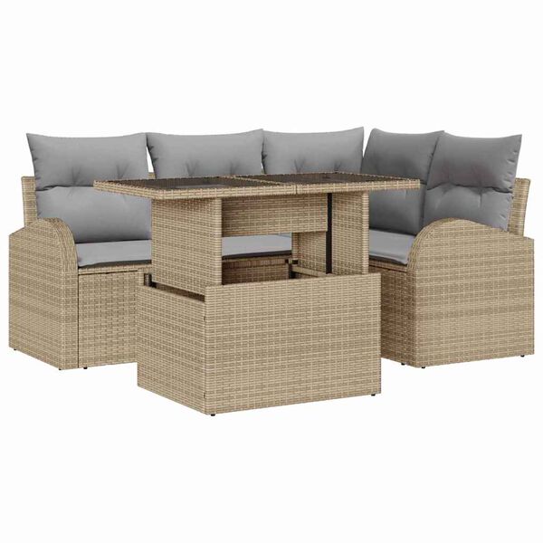 vidaXL Conjunto de sofá de jardín 5 pcs Beige ratán sintético