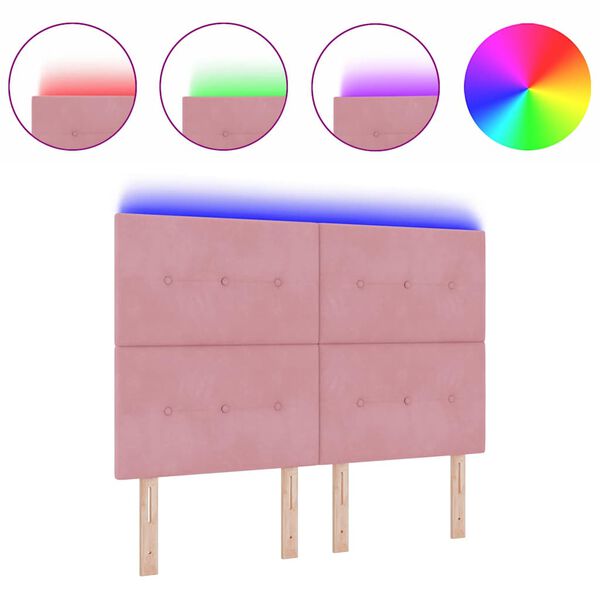 vidaXL Cabecero con luces de tiras LED Ajustable Rosa 72 cm Terciopelo