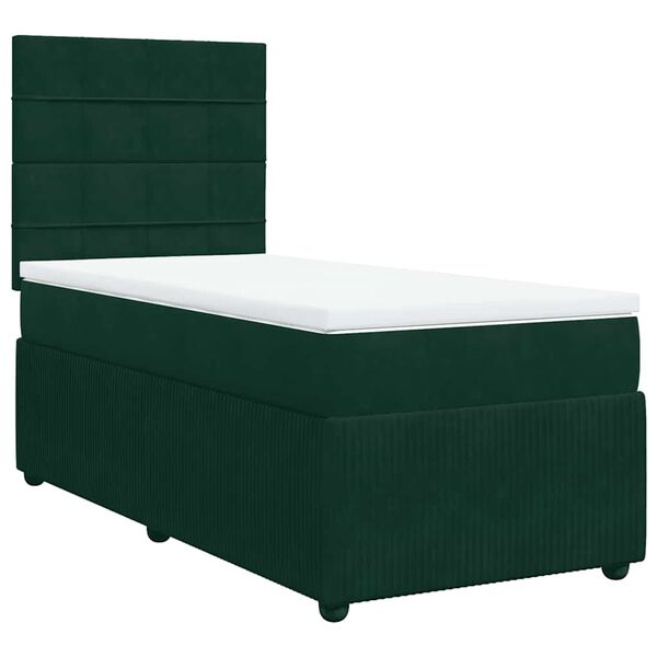 vidaXL Cama box spring con colch&oacute;n terciopelo verde oscuro 90x190 cm