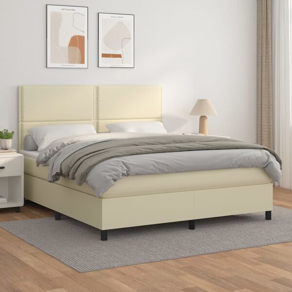 vidaXL Cama box spring con colch&oacute;n cuero sint&eacute;tico crema 180x200 cm