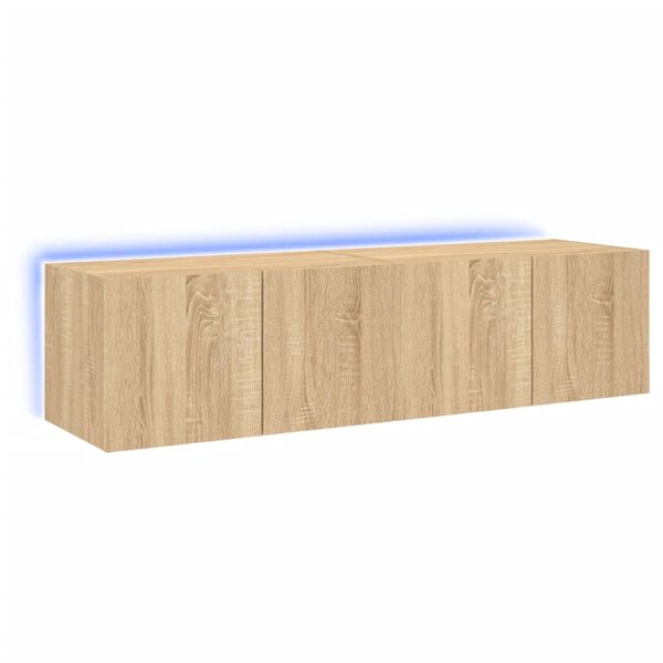 vidaXL Muebles de TV de pared luces LED 2 uds roble Sonoma 60x35x31 cm
