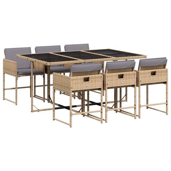 vidaXL Set comedor de jard&iacute;n 7 pzas con cojines rat&aacute;n sint&eacute;tico beige