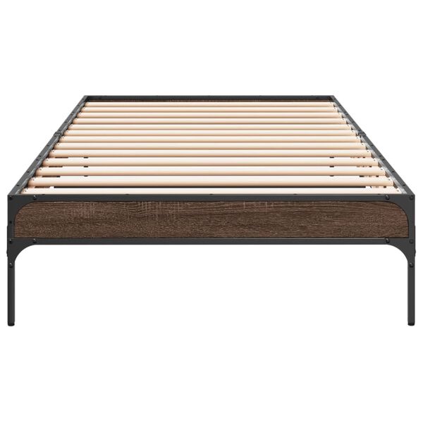vidaXL Estructura cama madera ingenier&iacute;a metal roble marr&oacute;n 90x200 cm