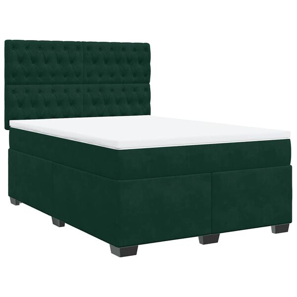 vidaXL Cama box spring con colch&oacute;n terciopelo verde oscuro 140x190 cm