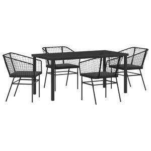 vidaXL Conjunto de Comedor de Jard&iacute;n 5 pcs Negro rat&aacute;n sint&eacute;tico
