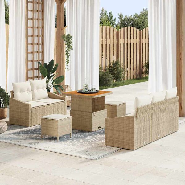 vidaXL Conjunto de sof&aacute; de jard&iacute;n con coj&iacute;n 8 pcs Beige y Crema