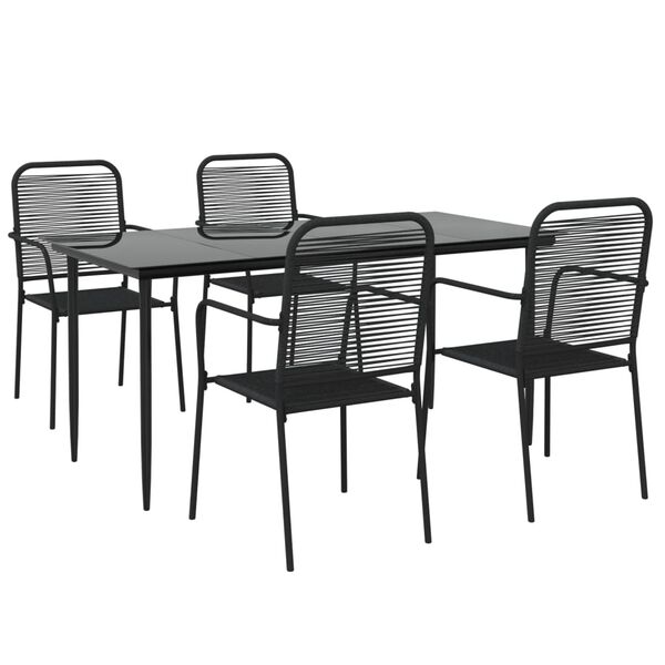 vidaXL Juego de comedor jard&iacute;n 5 pzas acero y cuerda de algod&oacute;n negro