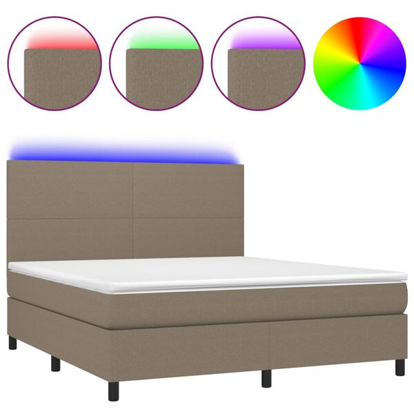 vidaXL Cama box spring colch&oacute;n y luces LED tela gris taupe 180x200 cm