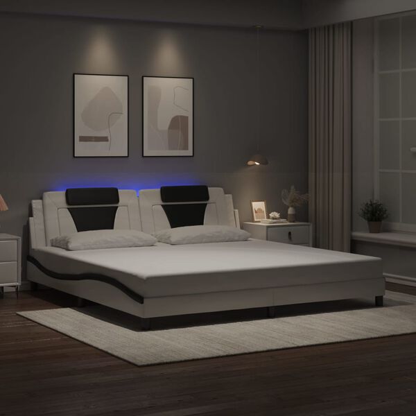 vidaXL Estructura de cama Viana con LED sin colch&oacute;n blanco negro 200x200 cm