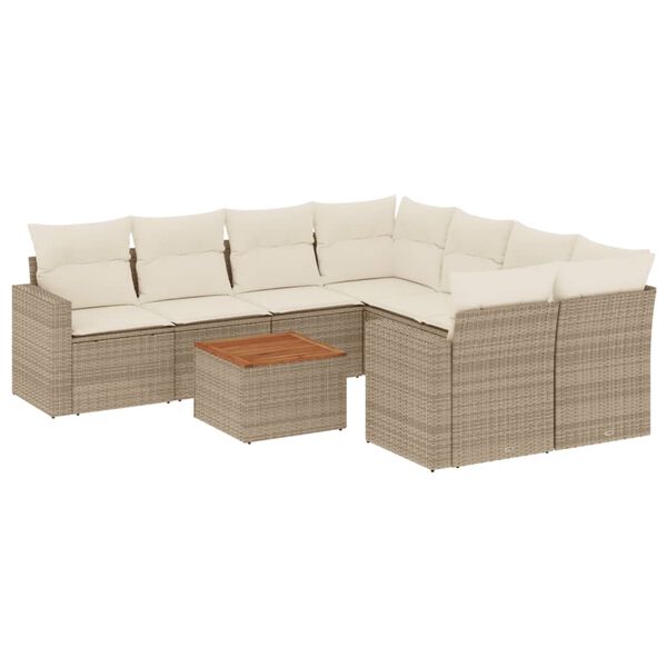 vidaXL Set de sofás de jardín 9 pzas con cojines ratán sintético beige