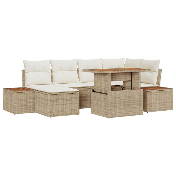vidaXL Conjunto de Comedor de Jard&iacute;n con coj&iacute;n 7 pcs Beige y Crema
