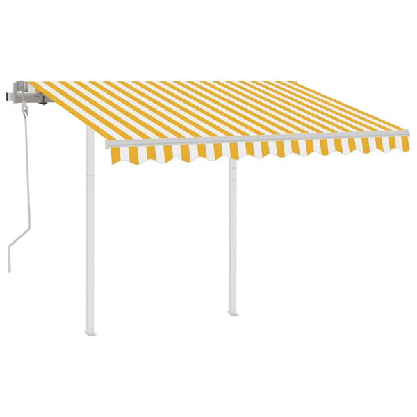 vidaXL Toldo manual retr&aacute;ctil con postes amarillo y blanco 3,5x2,5 m