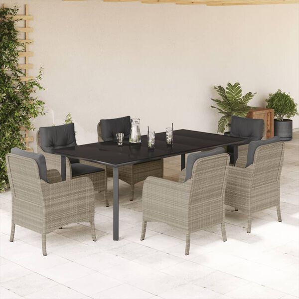 vidaXL Set comedor jard&iacute;n 7 pzas y cojines rat&aacute;n sint&eacute;tico gris claro