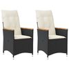 vidaXL Sillones reclinable jard&iacute;n cojines 2 uds rat&aacute;n sint&eacute;tico negro