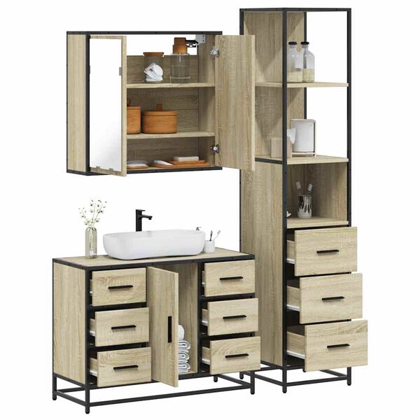 vidaXL Set de muebles de ba&ntilde;o 3 pzas madera contrachapada roble Sonoma