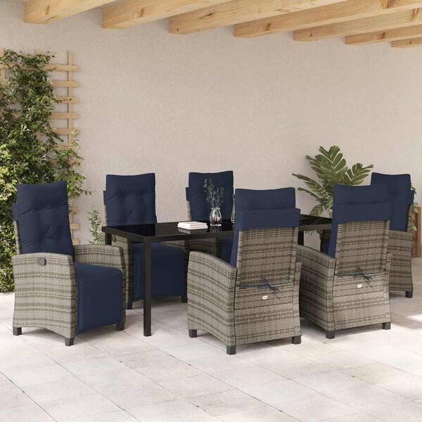 vidaXL Conjunto de Comedor de Jard&iacute;n 7 pcs Gris rat&aacute;n sint&eacute;tico