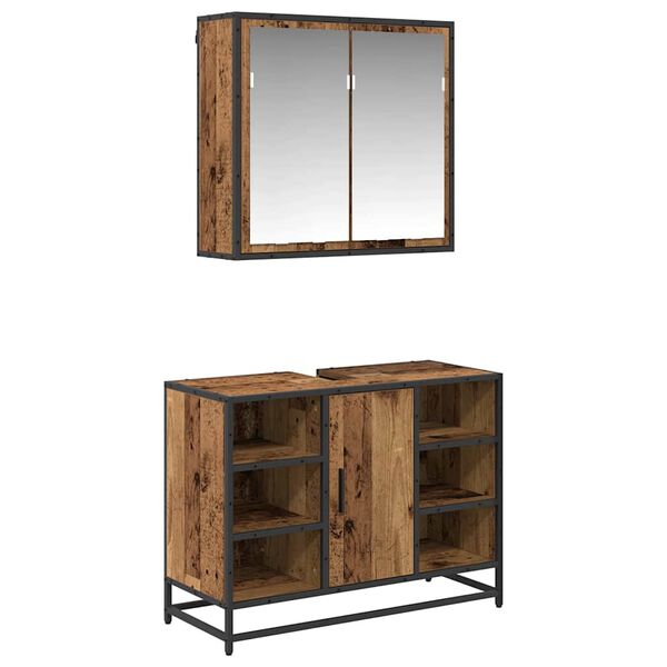 vidaXL Juego de muebles de ba&ntilde;o con estante 2 pcs Madera envejecida