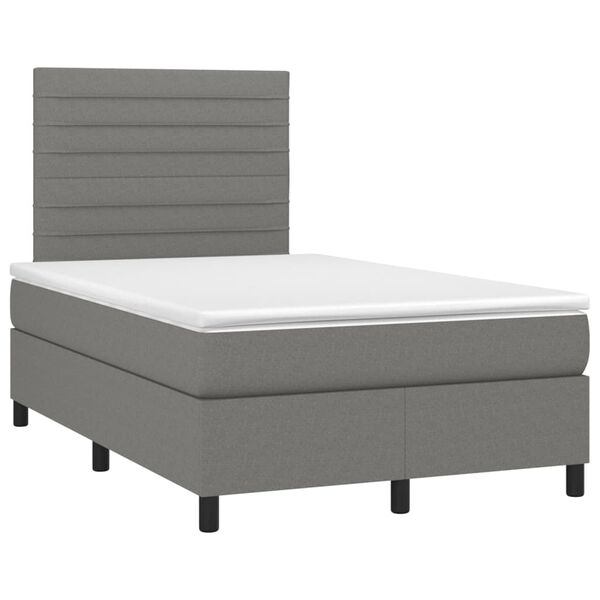 vidaXL Cama box spring con colch&oacute;n y LED tela marr&oacute;n oscuro 120x190 cm