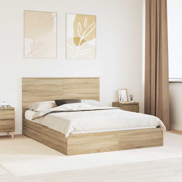 vidaXL Cama con almacenamiento con cabecera Roble Sonoma 150 x 200 cm