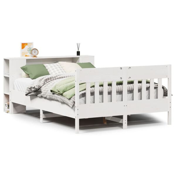 vidaXL Cama con estanter&iacute;a sin colch&oacute;n madera maciza blanca 120x190 cm