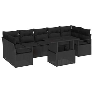 vidaXL Conjunto de sof&aacute; de jard&iacute;n 8 pcs Negro Polirat&aacute;n
