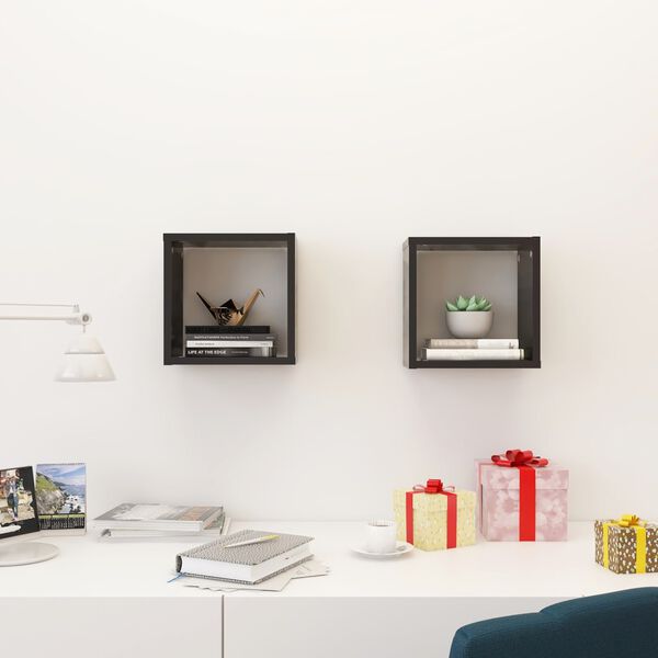 vidaXL Estantes cubo de pared 2 unidades gris 26x15x26 cm
