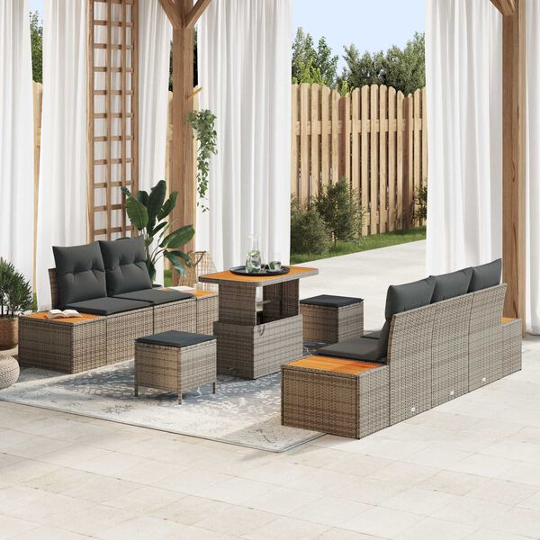vidaXL Conjunto de sof&aacute;s de jard&iacute;n 8 pcs Gris rat&aacute;n sint&eacute;tico