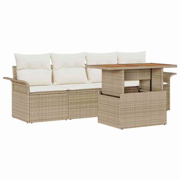 vidaXL Conjunto de sofá de jardín 5 pcs Beige Poliratán