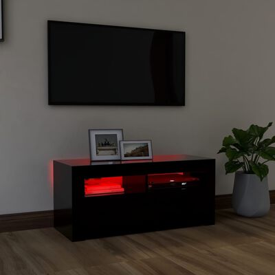 vidaXL Mueble de TV con luces LED negro 90x35x40 cm