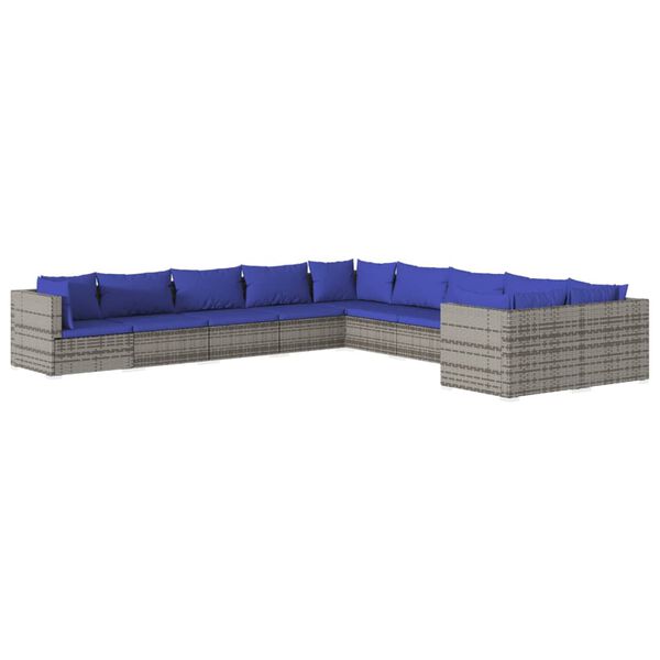 vidaXL Set de muebles de jard&iacute;n 10 pzas y cojines rat&aacute;n sint&eacute;tico gris