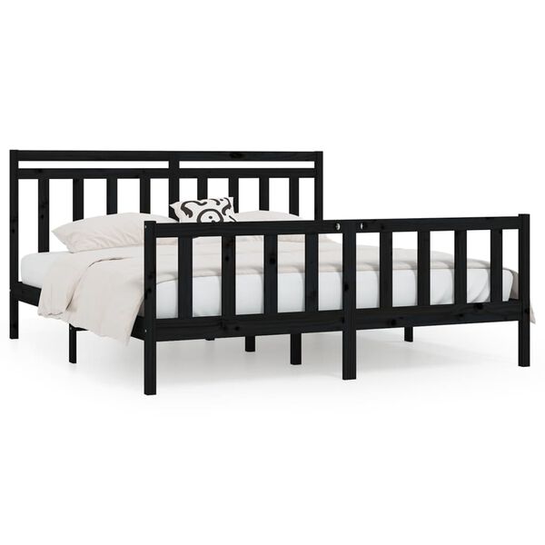 vidaXL Estructura de cama sin colch&oacute;n madera de pino negro 200x200 cm