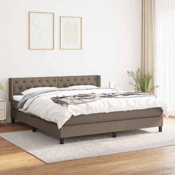 vidaXL Cama box spring con colch&oacute;n tela gris taupe 160x200 cm