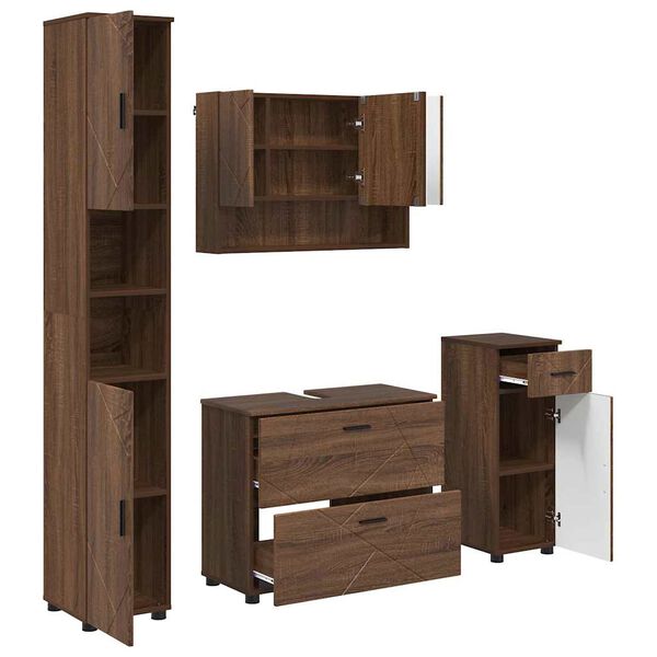 vidaXL Juego de muebles de ba&ntilde;o con caj&oacute;n 4 pcs Roble Marr&oacute;n
