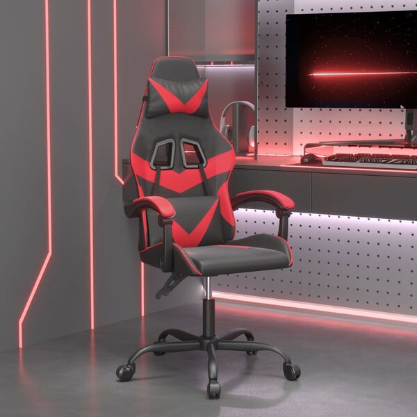 vidaXL Silla gaming giratoria cuero sintético negro y rojo