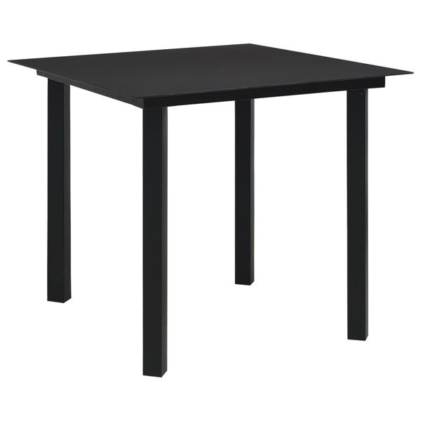 vidaXL Mesa de comedor de jard&iacute;n acero y vidrio negra 80x80x74 cm
