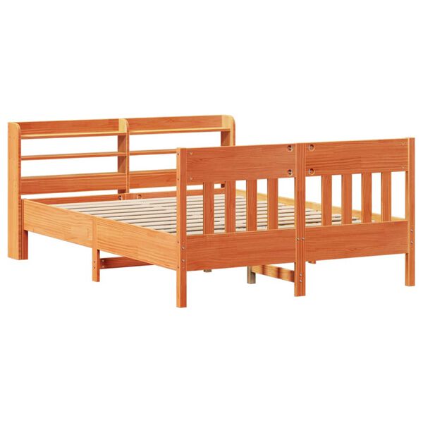 vidaXL Cama sin colch&oacute;n madera maciza de pino marr&oacute;n cera 140x190 cm