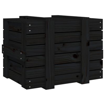 vidaXL Caja de almacenaje madera maciza de pino negra 58x40,5x42 cm