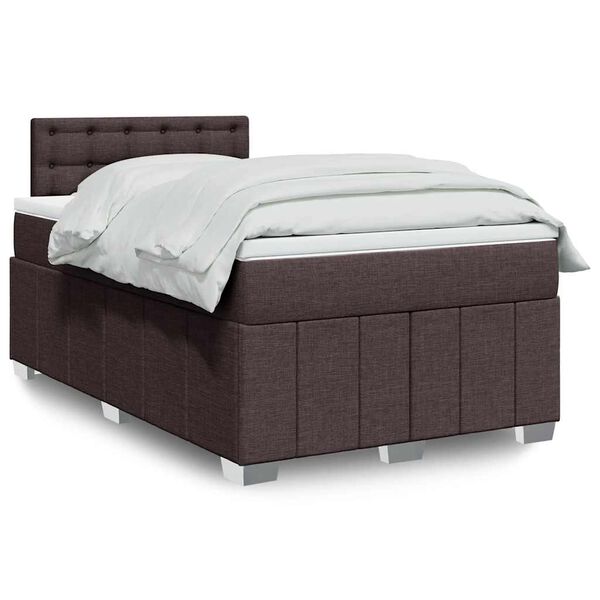 vidaXL Cama box spring con colch&oacute;n tela marr&oacute;n oscuro 120x200 cm