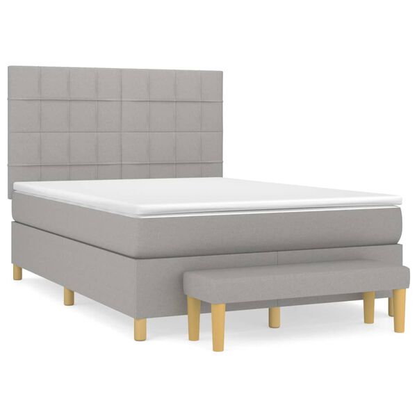 vidaXL Cama box spring con colch&oacute;n tela gris claro 140x200 cm