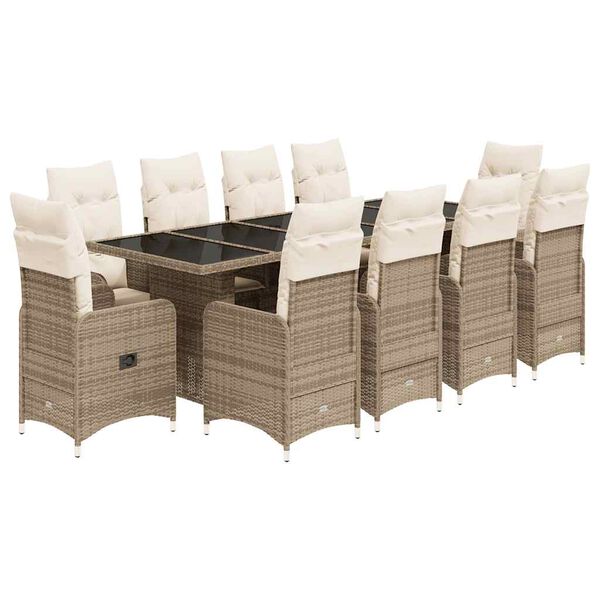 vidaXL Set de mesa y sillas de jard&iacute;n 11 pzas y cojines rat&aacute;n PE beige