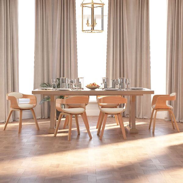 vidaXL Sillas de comedor 6 uds madera curvada y cuero sint&eacute;tico crema