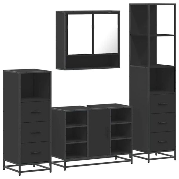 vidaXL Juego de muebles de ba&ntilde;o 4 pzas madera contrachapada negro