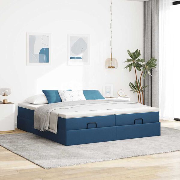 vidaXL Estructura de cama otomana con colchones tela azul 160x200 cm