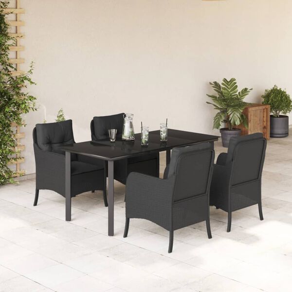 vidaXL Set de muebles jard&iacute;n 5 pzas con cojines rat&aacute;n sint&eacute;tico negro