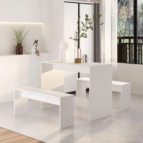 vidaXL Juego de comedor 3 piezas madera contrachapada blanco
