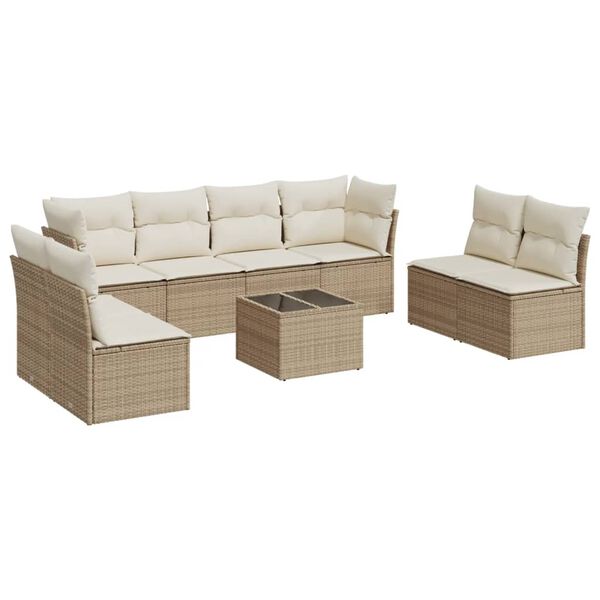 vidaXL Set de sof&aacute;s de jard&iacute;n 9 pzas con cojines rat&aacute;n sint&eacute;tico beige