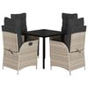 vidaXL Set comedor de jard&iacute;n 5 pzas cojines rat&aacute;n sint&eacute;tico gris claro