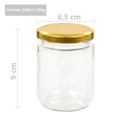 vidaXL Tarros de mermelada de vidrio con tapa dorada 48 uds 230 ml