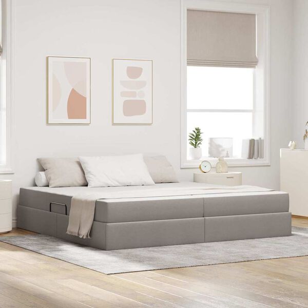 vidaXL Cama con almacenamiento y colch&oacute;n Taup&eacute; 200 x 200 cm Poli&eacute;ster